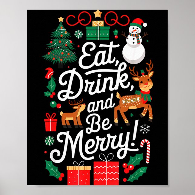 Affiche Christmas Eat Drink Be Merry Xmas Santa Reindeer S (Devant)