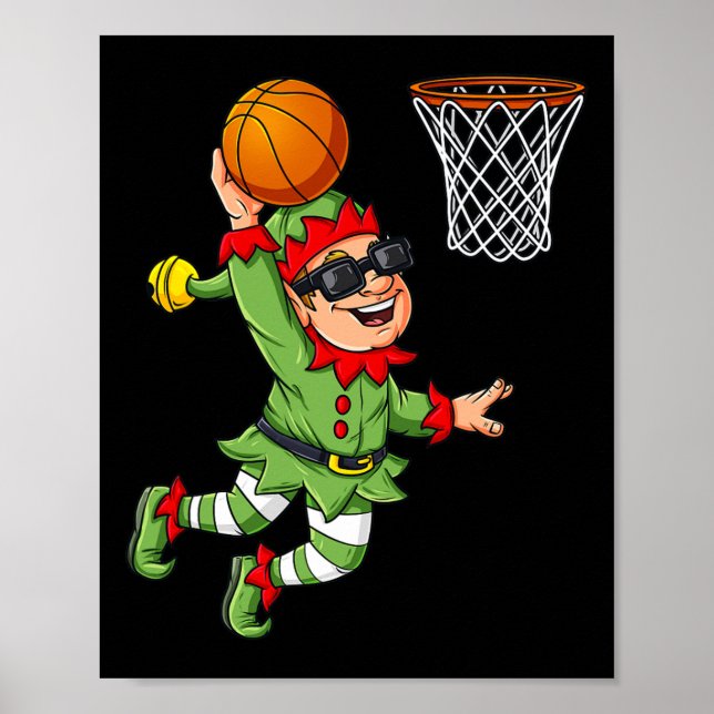 Affiche Christmas Elf Dunking Un Basketball Fun Boys Kids  (Devant)