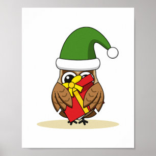 Affiche Christmas Elf Owl with Present