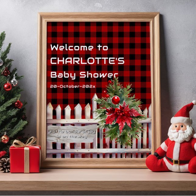 Affiche Christmas Fence Buffalo Plaid Baby Shower Welcome (Créateur téléchargé)