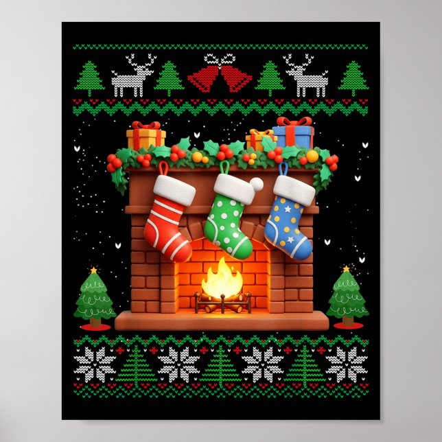 Affiche Christmas Fireplace Stockings Funny Ugly Christmas (Devant)
