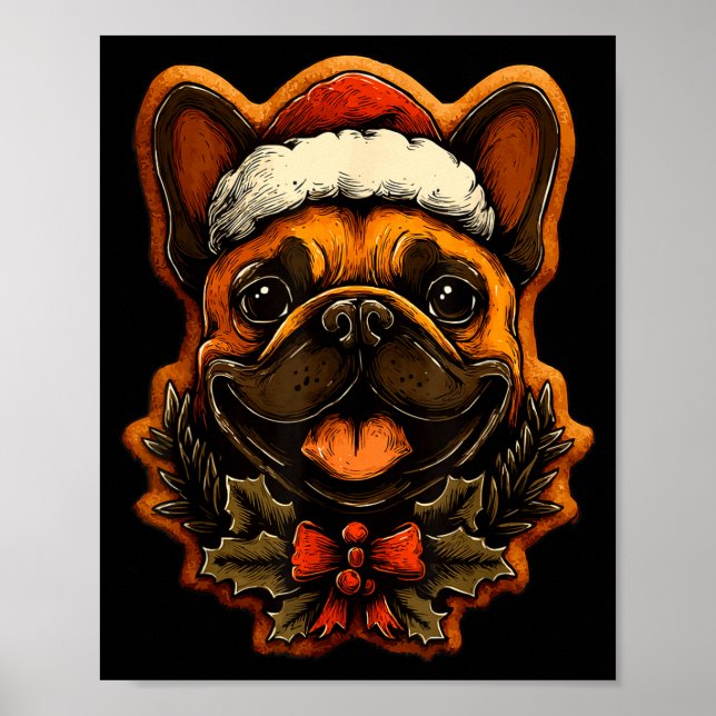 Affiche Christmas French Bulldog With Santa Hat Gingerbrea (Devant)