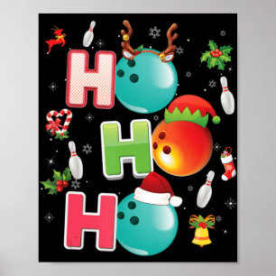Affiche Christmas Fun Ho Ho Ho Bowling Pajama Père Noël Lo
