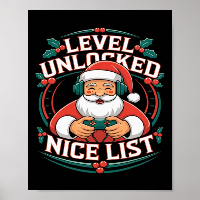 Affiche Christmas Gamer Boys Nice List jeu vidéo Père Noël (Devant)