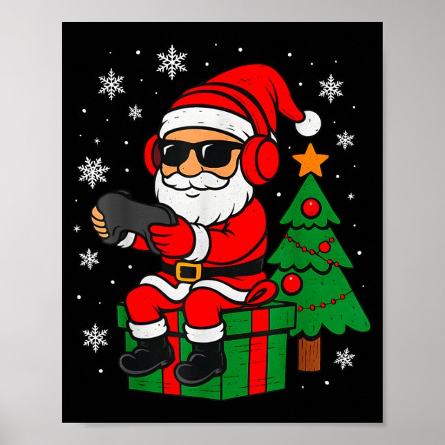 Affiche Christmas Gamer Retro Santa Funny Xmas Gaming Men  (Devant)