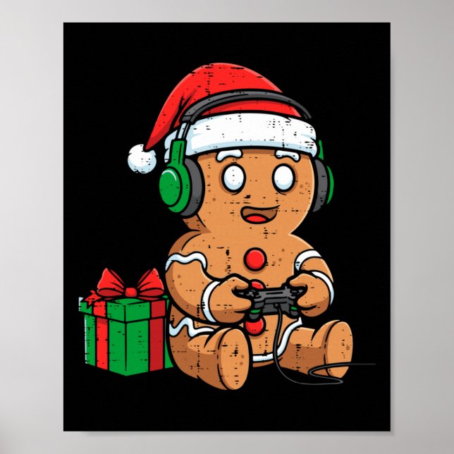 Affiche Christmas Gingerbread Gamer Xmas Gaming Boys Kids  (Devant)