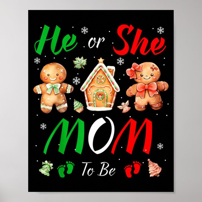 Affiche Christmas Gingerbread Gender Reveal He Or She Mom  (Devant)