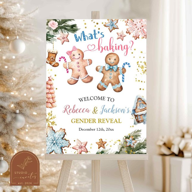 Affiche Christmas Gingerbread Gender Reveal Welcome Sign (Créateur téléchargé)
