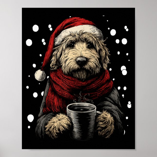 Affiche Christmas Goldendoodle Santa Hat Coffee Lover Funn (Devant)