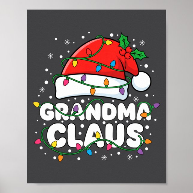 Affiche Christmas Grandma Claus Santa Hat Christmas Lights (Devant)