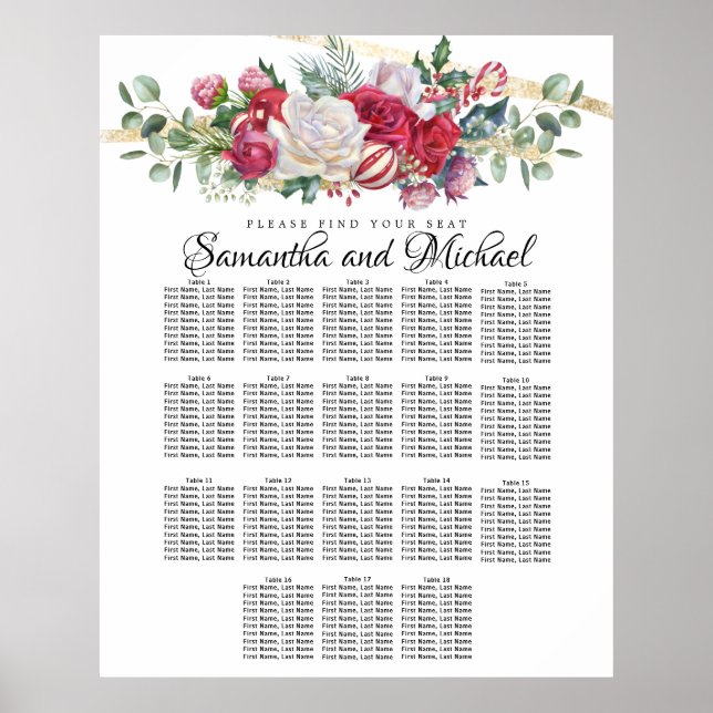 Affiche Christmas Greenery Wedding 18-Table Seating Chart (Devant)