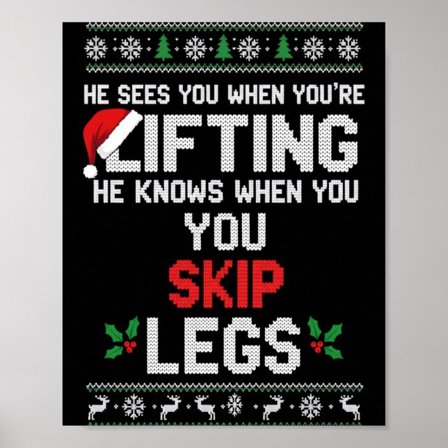 Affiche Christmas He Sees You When You're Lifting He Knows (Devant)