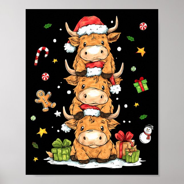 Affiche Christmas Highland Cow Cute Heifer Cow Santa Hat M (Devant)
