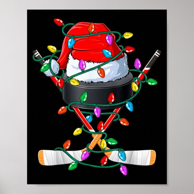 Affiche Christmas Hockey Xmas Santa Srts Hat Ball Kids Boy (Devant)