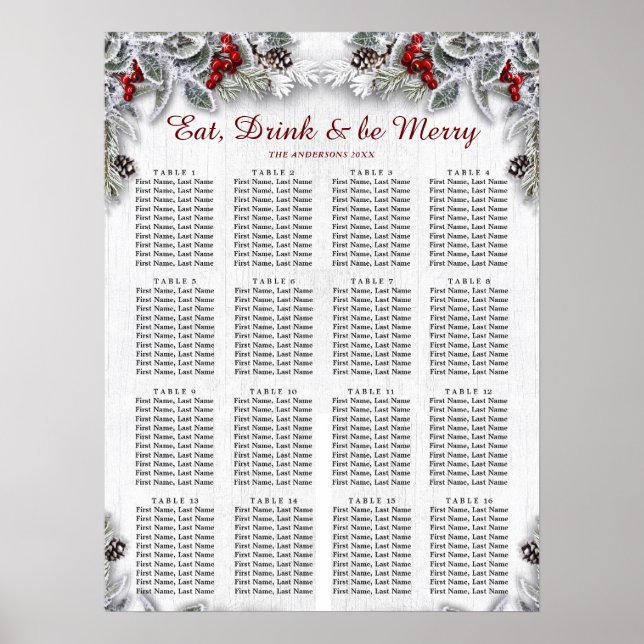 Affiche Christmas Holly Berry 16 Tables SEATING CHART (Devant)