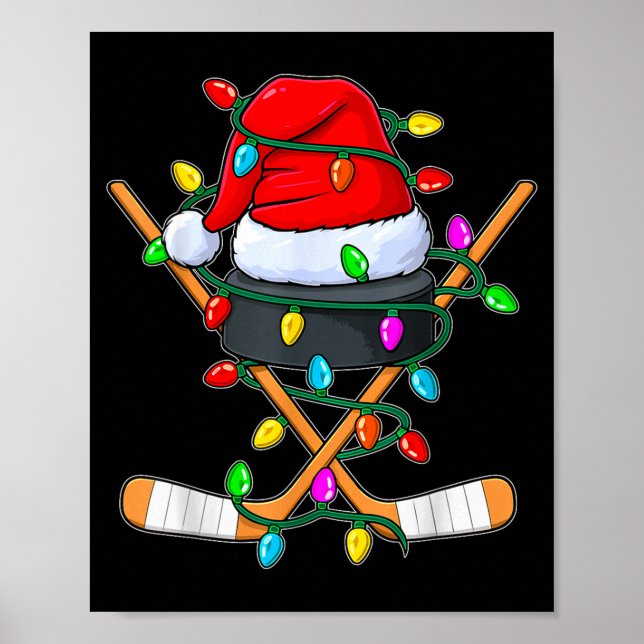 Affiche Christmas Ice Hockey Player Santa Hat Xmas Men Boy (Devant)
