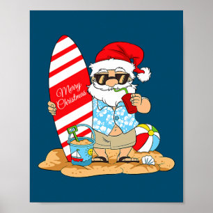 Affiche Christmas In July Santa Claus On The Beach with
