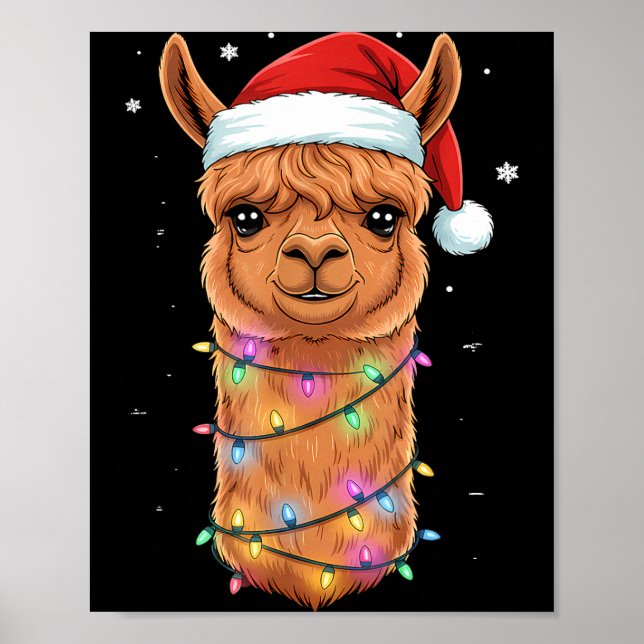 Affiche Christmas Lights Alpaca Santa Hat Llama Cute Xmas  (Devant)