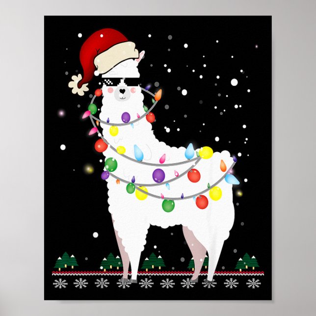 Affiche Christmas Llama Santa Hat Ugly Xmas Tree Alpaca Gi (Devant)