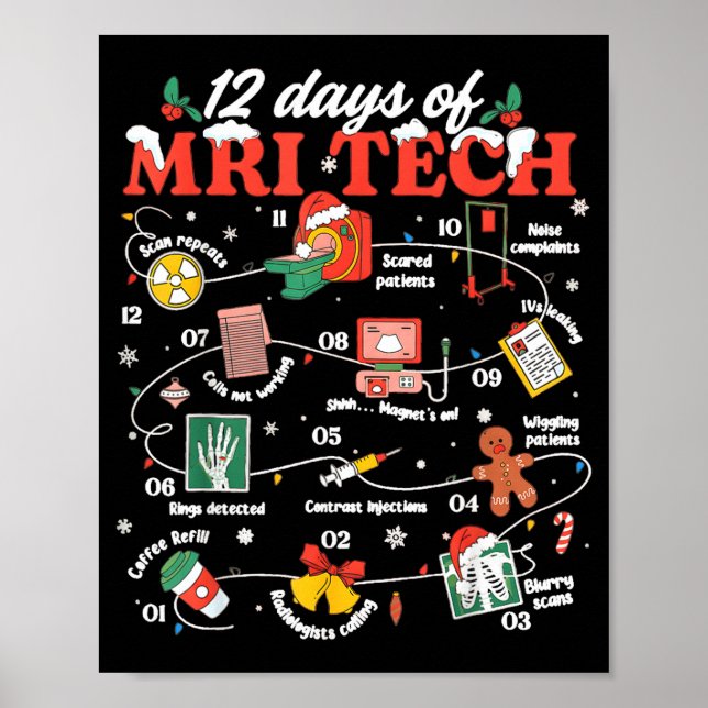 Affiche Christmas Mri Tech 12 Days Of Mri Technician New M (Devant)