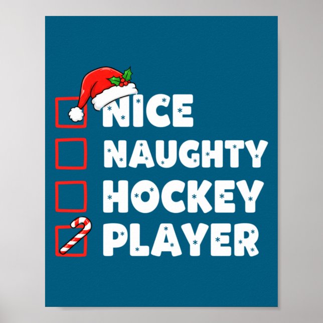 Affiche Christmas Nice Naughty Hockey Player List Santa Ch (Devant)