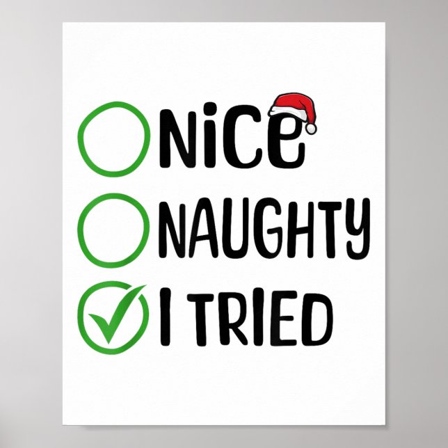 Affiche Christmas Nice Naughty I Tried Christmas List Xmas (Devant)