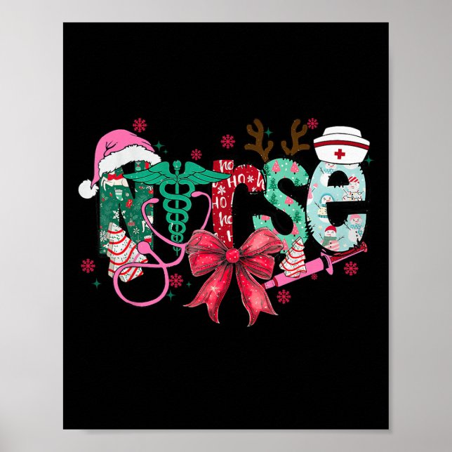 Affiche Christmas Nurse Coquette Bow Stethoscope Er Rn Icu (Devant)