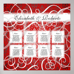 Affiche Christmas Party Red Swirls 8 Table Seating Chart