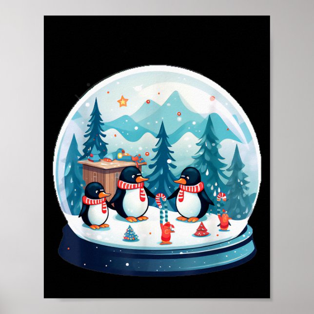 Affiche Christmas Penguin Snow Globe Scene Family Holiday  (Devant)