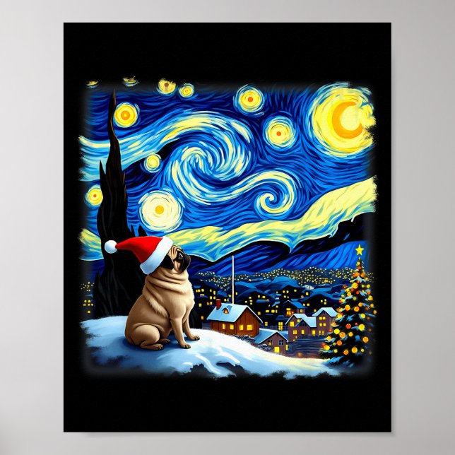 Affiche Christmas Pug Starry Night  (Devant)
