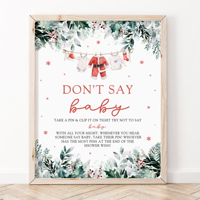 Affiche Christmas Red Père Noël Baby Dont Dit Baby shower  (Watercolor Christmas Red Santa Baby Dont Say Baby Baby Shower Sign)