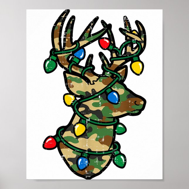 Affiche Christmas Reindeer Silhouette Camo Xmas Lights Men (Devant)