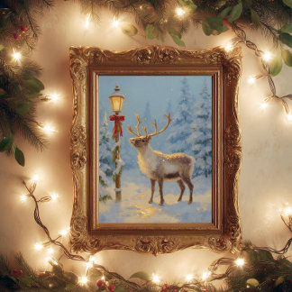Affiche Christmas Reindeer Under the Lamp Light