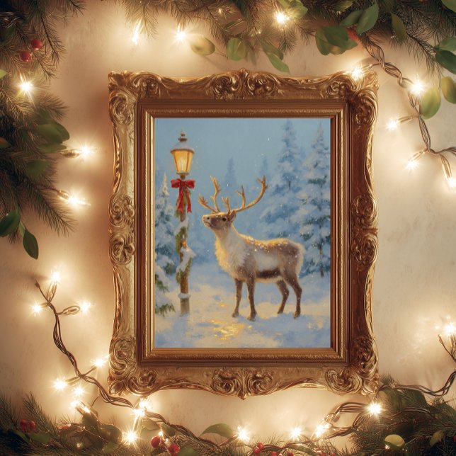 Affiche Christmas Reindeer Under the Lamp Light (Créateur téléchargé)
