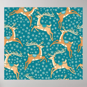 Affiche Christmas Reindeer : Vintage Motif sans couture.