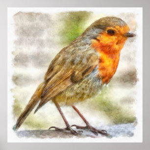 Affiche Christmas Robin Winter Watercolor