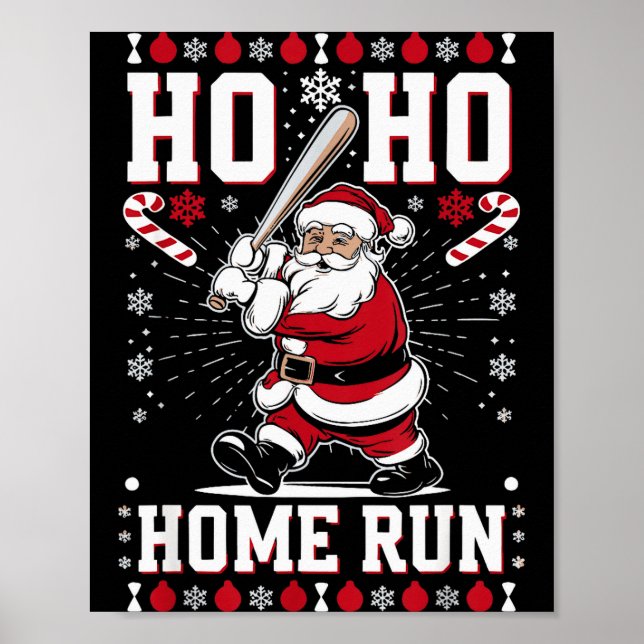 Affiche Christmas Santa Baseball Home Run Ho Ho Home Run , (Devant)