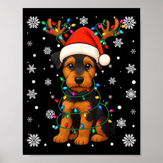 Affiche Christmas Santa Hat Reindeer Airedale Terrier Love (Devant)