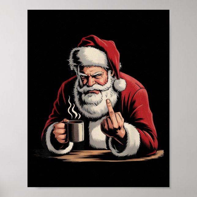 Affiche Christmas Santa Middle Finger Sarcastic Xmas Funny (Devant)