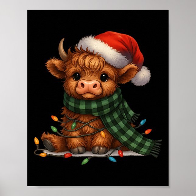 Affiche Christmas Scottish Highland Cow Santa Xmas Farm An (Devant)