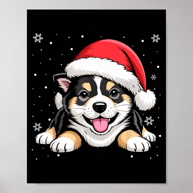 Affiche Christmas Shiba Inu Dog Wearing Santa Hat Pet Anim (Devant)