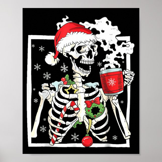 Affiche Christmas Skeleton With Smiling Skull Drinking Cof (Devant)