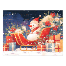 Christmas Sleigh with Gifts and Snowman