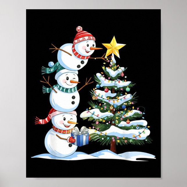 Affiche Christmas Snowman Christmas Tree Funny Snowman Lov (Devant)