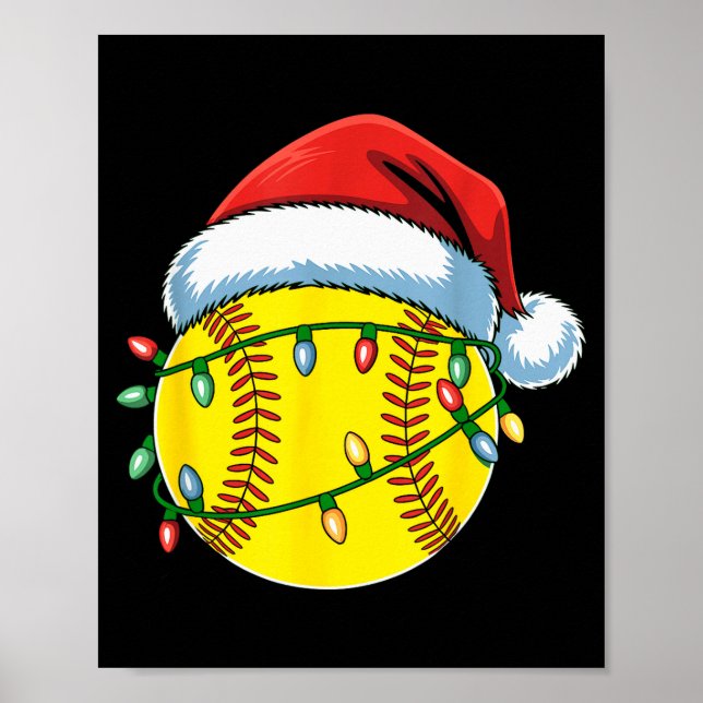 Affiche Christmas Softball Ball Santa Hat Softball Xmas Li (Devant)