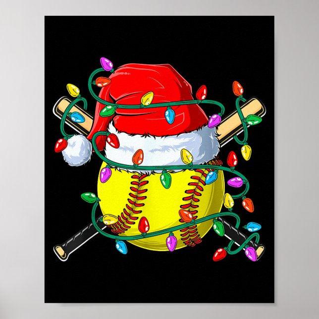 Affiche Christmas Softball Xmas Santa Srts Hat Mens Womens (Devant)