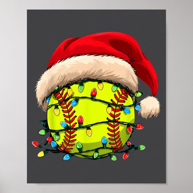 Affiche Christmas Softball Xmas Santa Srts Hat Mens Womens (Devant)
