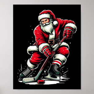 Affiche Christmas Sports Père Noël joue au hockey sur glac