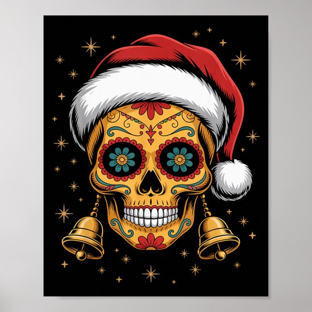 Affiche Christmas Sugar Skull Art Woman Santa Hat Festive  (Devant)