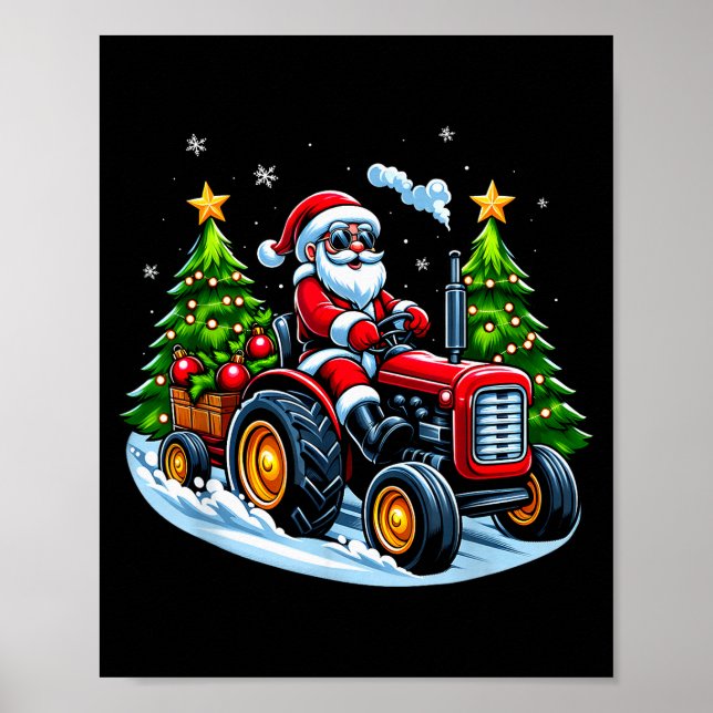Affiche Christmas Tractor Santa Xmas Farm Truck Men Boys K (Devant)